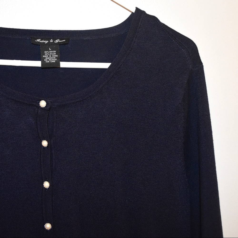 Navy Blue Button Up Cardigan - L